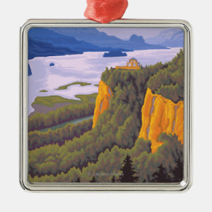 Columbia River Gorge Scene with Crown Point Metal Ornament