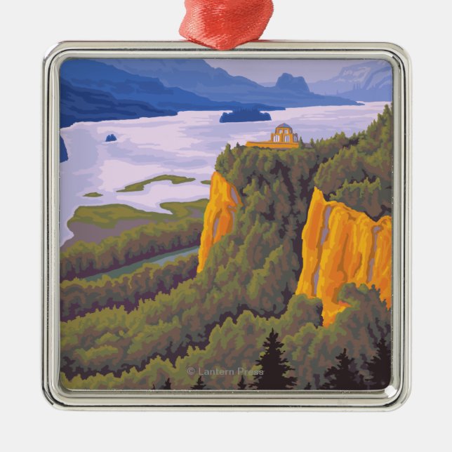 Columbia River Gorge Scene with Crown Point Metal Ornament (Front)