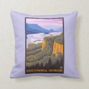 Columbia River Gorge Scene with Crown Point Throw Pillow