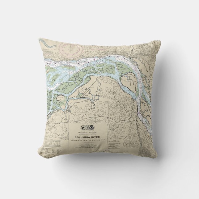 Columbia River Nautical Chart 18523 Throw Pillow (Front)