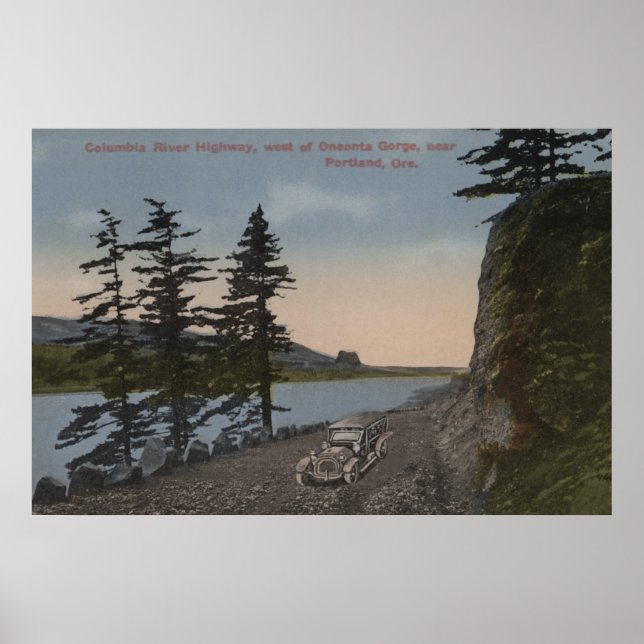 Columbia River, Oregon - Highway West of Oneonta Poster (Front)