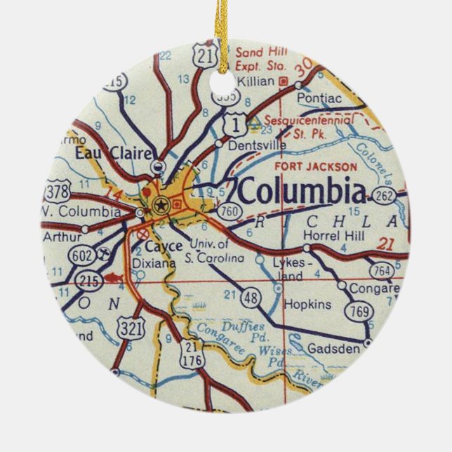 Columbia SC Map Ceramic Ornament (Back)
