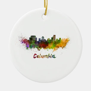 Columbia skyline in watercolor ceramic ornament