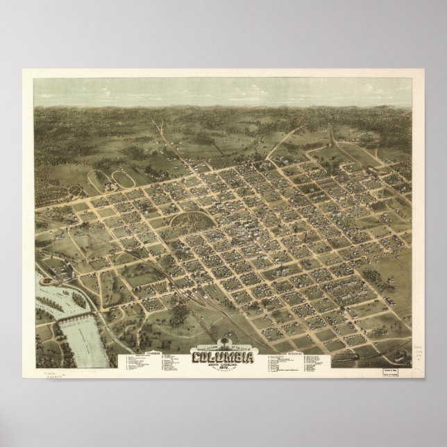 Columbia South Carolina 1872 Antique Panoramic Map Poster (Front)