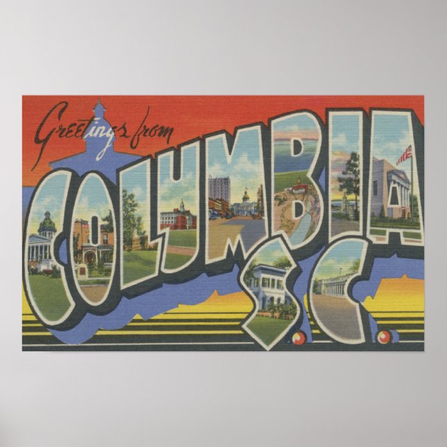 Columbia, South Carolina - Large Letter Scenes Poster (Front)