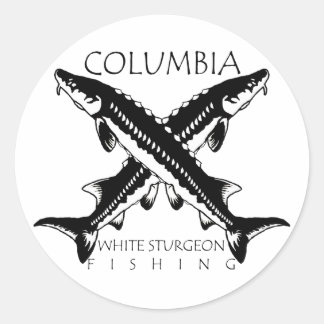 Columbia-White Sturgeon Fishing - Black Classic Round Sticker
