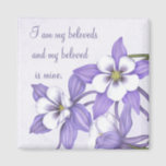 Columbine Bouquet Magnet ~ My Beloved<br><div class="desc">This beautiful inspirational magnet features a delicate purple and white Columbine floral design on a lavender background that gives a soft romantic feel. Customizable quote says "I am by beloveds and my beloved it mine."</div>