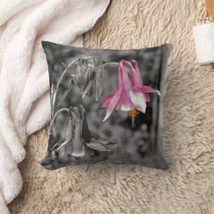 Columbine Flower Black And White Partial Color Throw Pillow