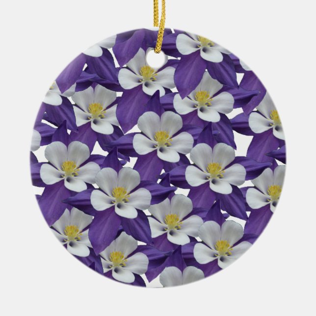 Columbine Flower Pattern Ceramic Ornament (Front)