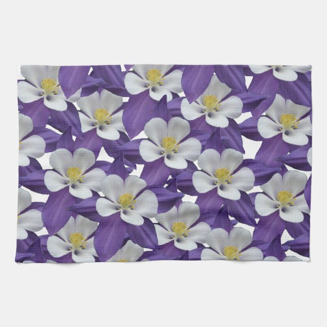 Columbine Flower Pattern Kitchen Towel (Horizontal)