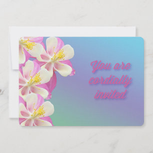 Columbine Flower Pink & White Birthday Invitation