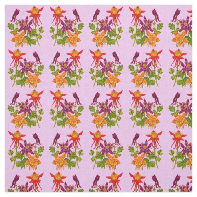columbine flowers print fabric (Swatch)