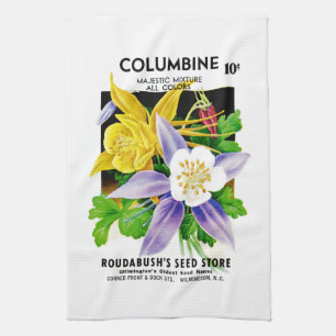 Columbine Flowers Seed Packet Label Kitchen Towel
