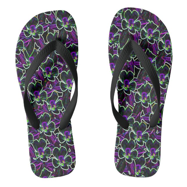 Columbine in Neon Pattern Flowers Flip Flops (Footbed)