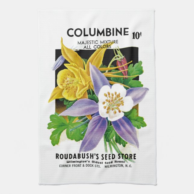 Columbine Seed Packet Label Kitchen Towel (Vertical)