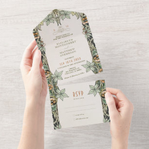 Columbine Vintage All in One Wedding Art Nouveau Invitation