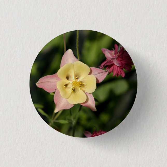 Columbine with Star Shaped Leaves 1 Inch Round Button (Front)