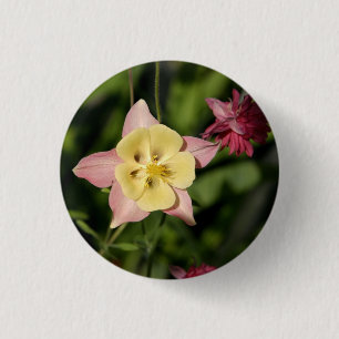 Columbine with Star Shaped Leaves 1 Inch Round Button