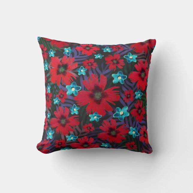 Columbines & Carnations Throw Pillow (Front)