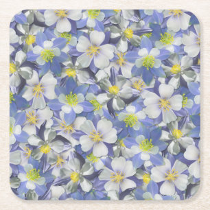Columbines Seamless Pattern Square Paper Coaster