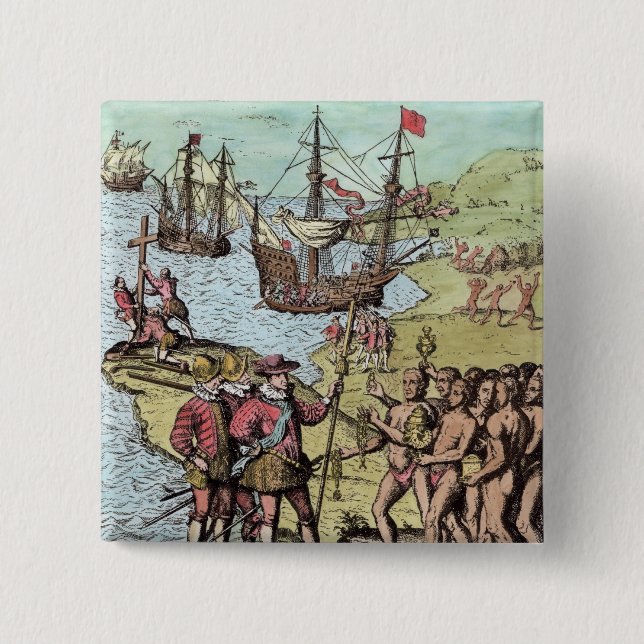 Columbus at Hispaniola 2 Inch Square Button (Front)