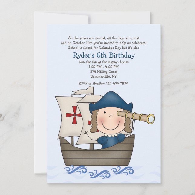 Columbus Day Party Invitation (Front)