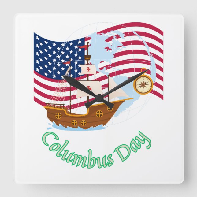 Columbus Day Square Wall Clock (Front)