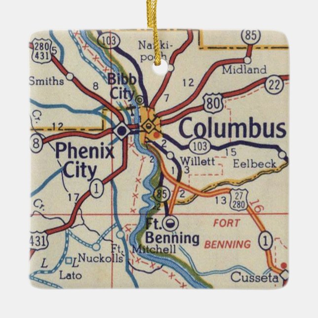 Columbus GA Vintage Map Ceramic Ornament (Front)