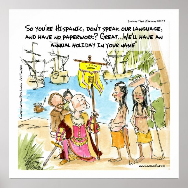Columbus Immigre En Amérique Poster Drôle (Devant)