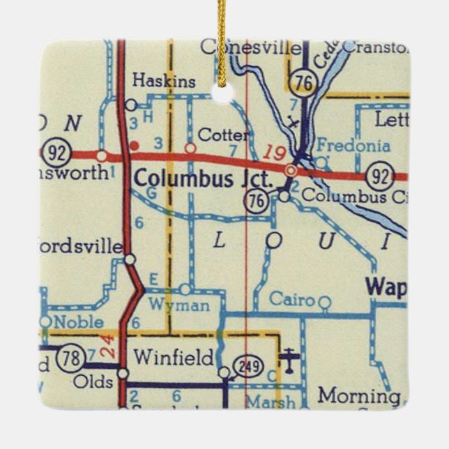 Columbus Junction IA Vintage Map Ceramic Ornament (Back)