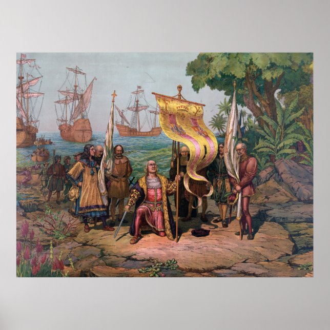 Columbus Landing in America Painting (1892) Poster (Front)
