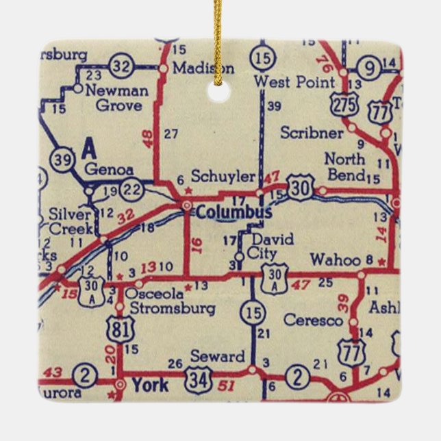 Columbus NE Vintage Map Ceramic Ornament (Back)