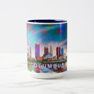 Columbus Ohio Abstract Skyline Two-Tone Coffee Mug