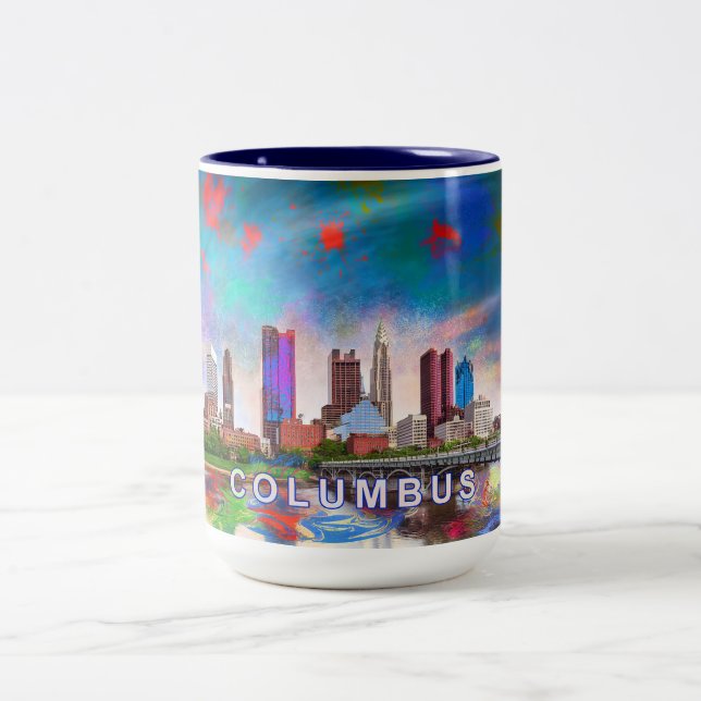 Columbus Ohio Abstract Skyline Two-Tone Coffee Mug (Center)