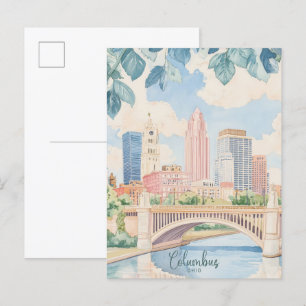 Columbus Ohio Gouache Paint Illustration Travel Postcard