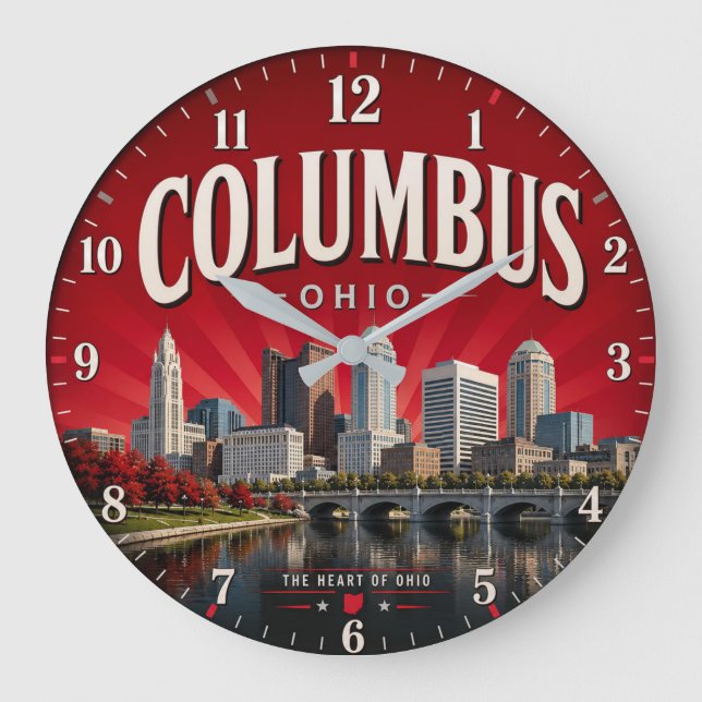 Columbus Ohio Modern Skyline City Decor Large Clock (Front)