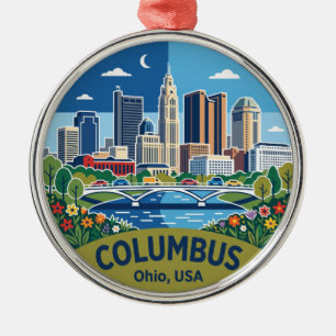 Columbus Ohio Skyline USA Metal Ornament