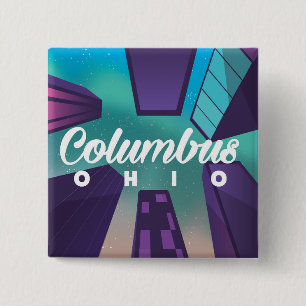 Columbus Ohio skyscraper travel poster print. 2 Inch Square Button