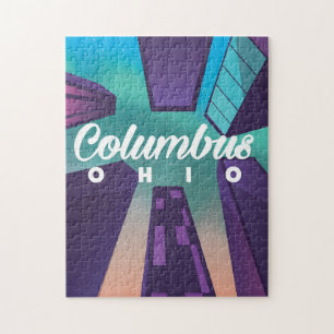 Columbus Ohio skyscraper travel poster print. Jigsaw Puzzle