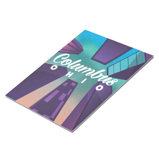 Columbus Ohio skyscraper travel poster print. Notepad (Angled)
