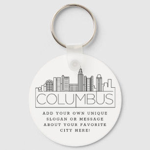 Columbus, Ohio Stylized Skyline Custom Slogan Keychain