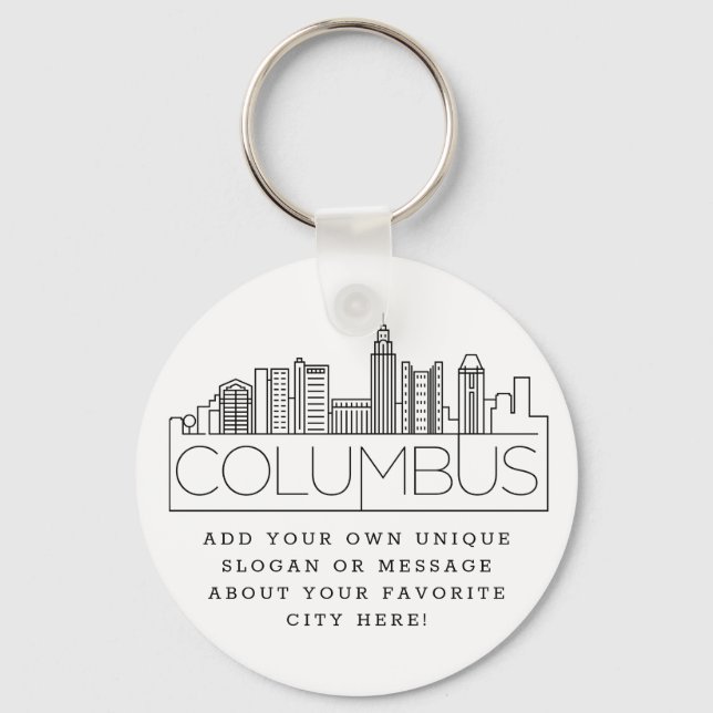 Columbus, Ohio Stylized Skyline Custom Slogan Keychain (Front)