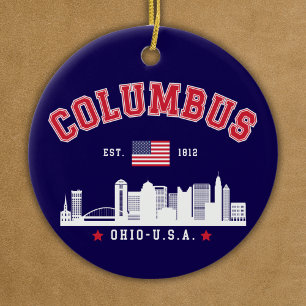 Columbus Ohio Urban Skyline Art Ceramic Ornament
