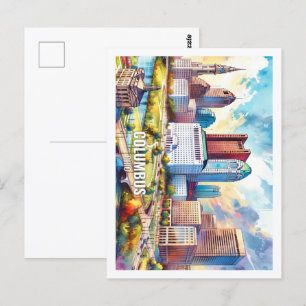Columbus Ohio USA Famous Place watercolor Postcard