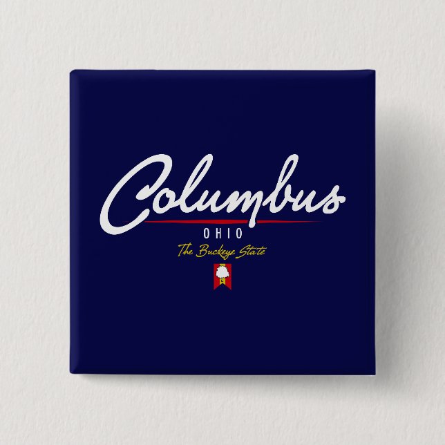Columbus Script 2 Inch Square Button (Front)