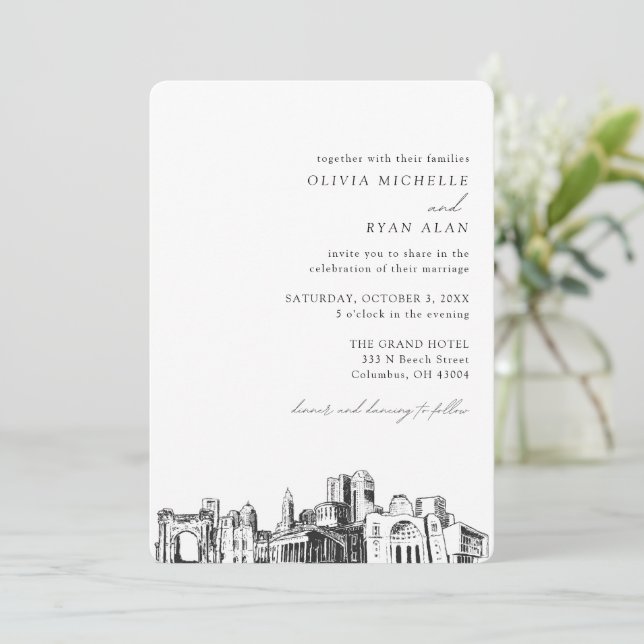 Columbus Wedding Elegant Skyline Invitation (Standing Front)