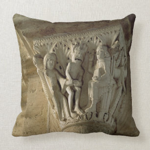 Column Capital, depicting St Benedict performing a Throw Pillow