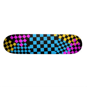 colured chequered deck skateboard
