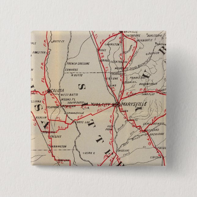 Colusa, Yolo, Napa, Butte, Yuba, Sutter, Solano 2 Inch Square Button (Front)