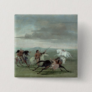 Comanche Feats of Martial Horsemanship, 1834 (oil 2 Inch Square Button